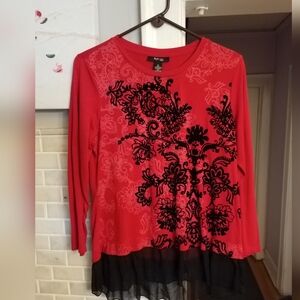 Style And Cp. Avenue Red and Black Floral Blouse